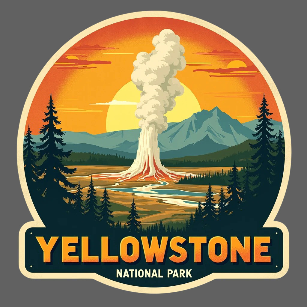 Yellowstone National Park Sticker Vinyl Decal Geyser Landscape Nature Travel