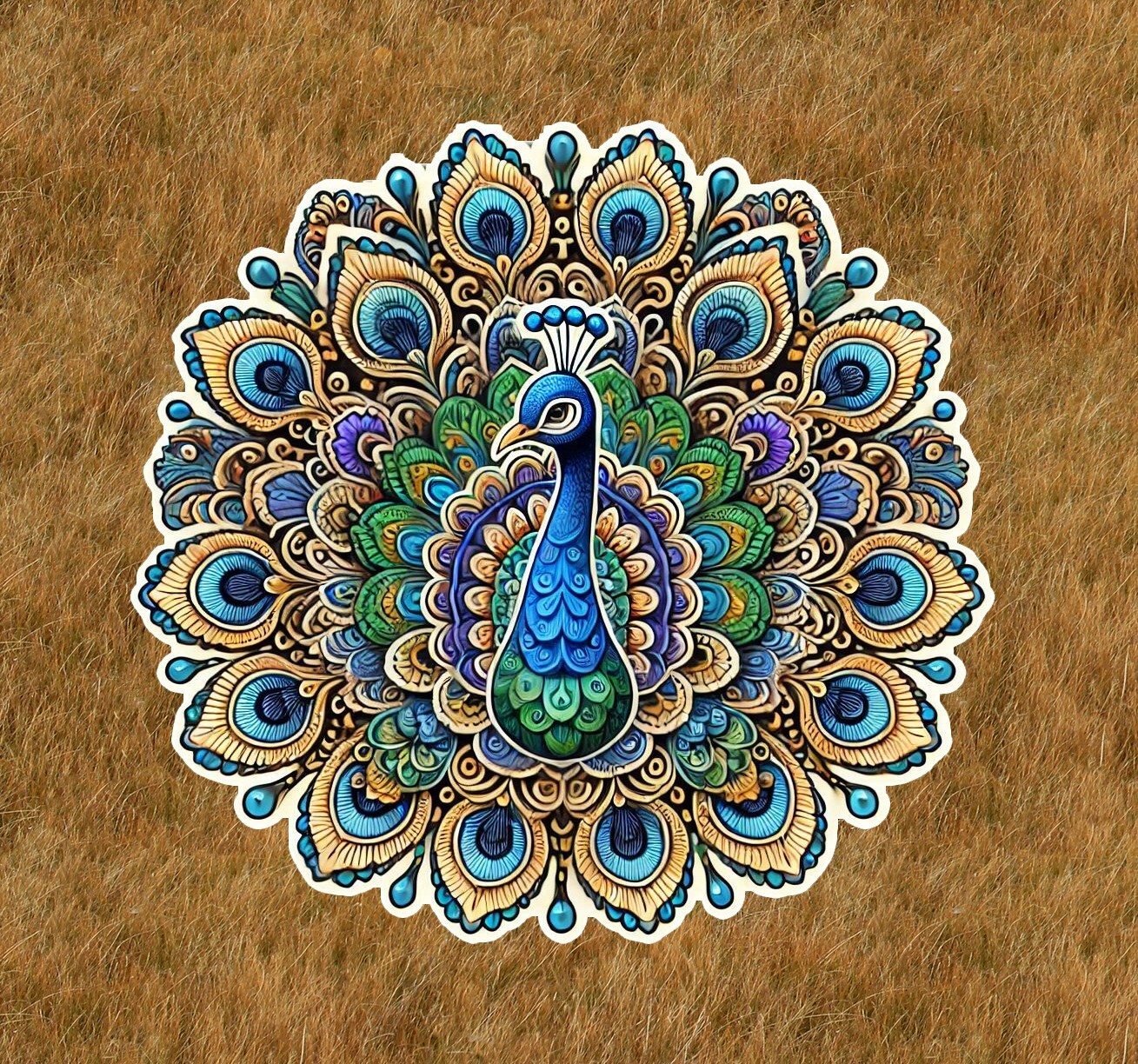 Beautiful peacock in a mandala design sticker decal – many sizes available