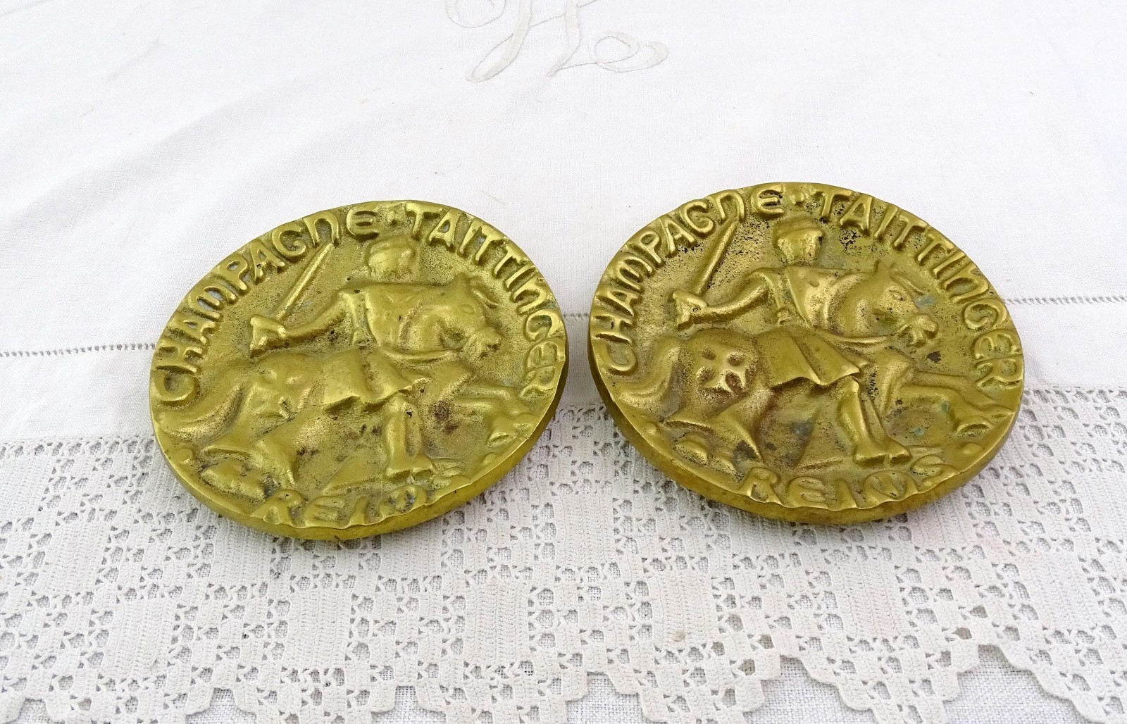 VTG French Cast Bronze Tattinger Champagne Promotional Cast Bronze Trinket Dish,
