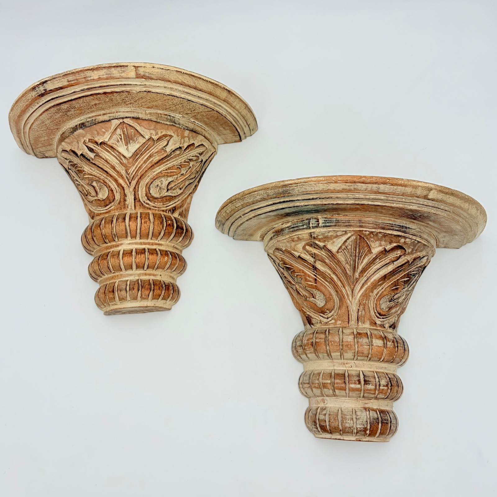 Wall Sconce Shelves Carved Wood Vintage Ornate Set of 2 made in India