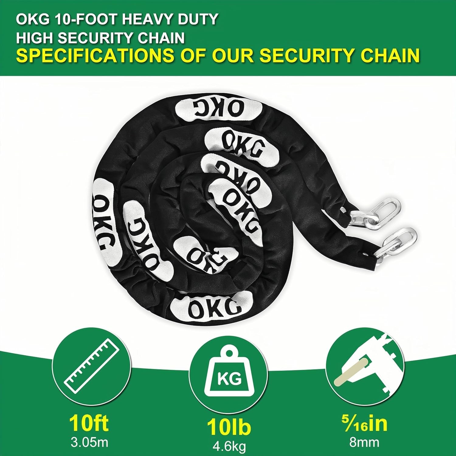 Heavy Duty Security Chain, 10ft x 5/16in (8mm) Thick, Anti-Theft & Cut-Proof …