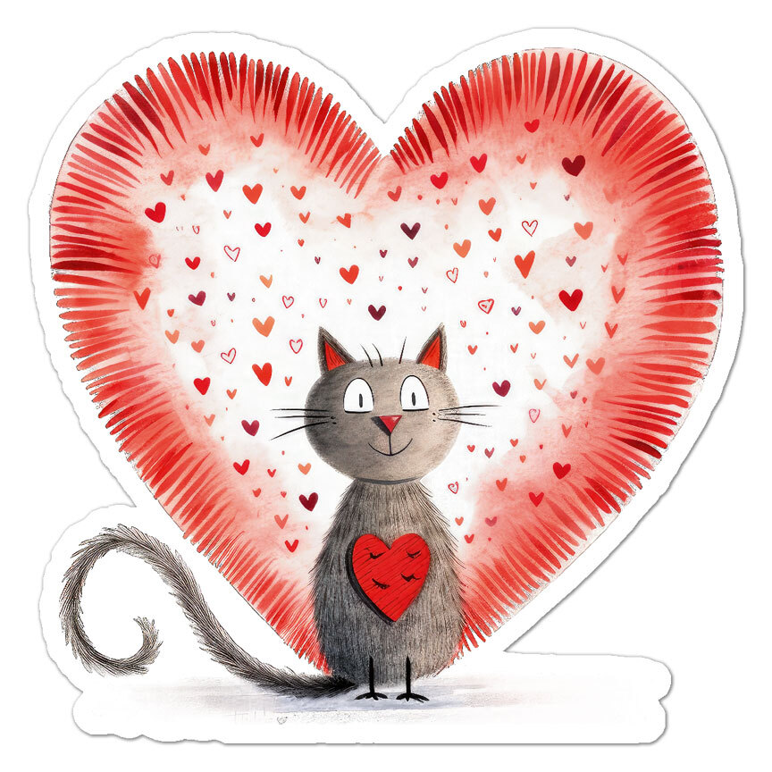 Cats Cute Love Hearts, Vinyl Decal Sticker, Indoor Outdoor, 3 Sizes, #11090