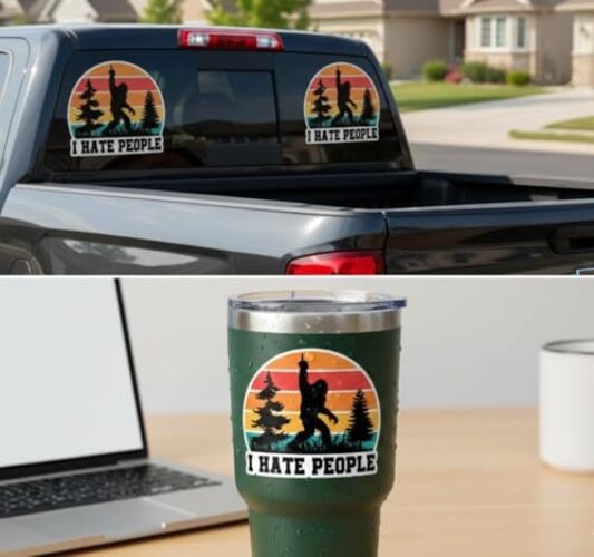 AK Funny I Hate People Bigfoot Vinyl Decal Sticker for Cars, Vans, Trucks