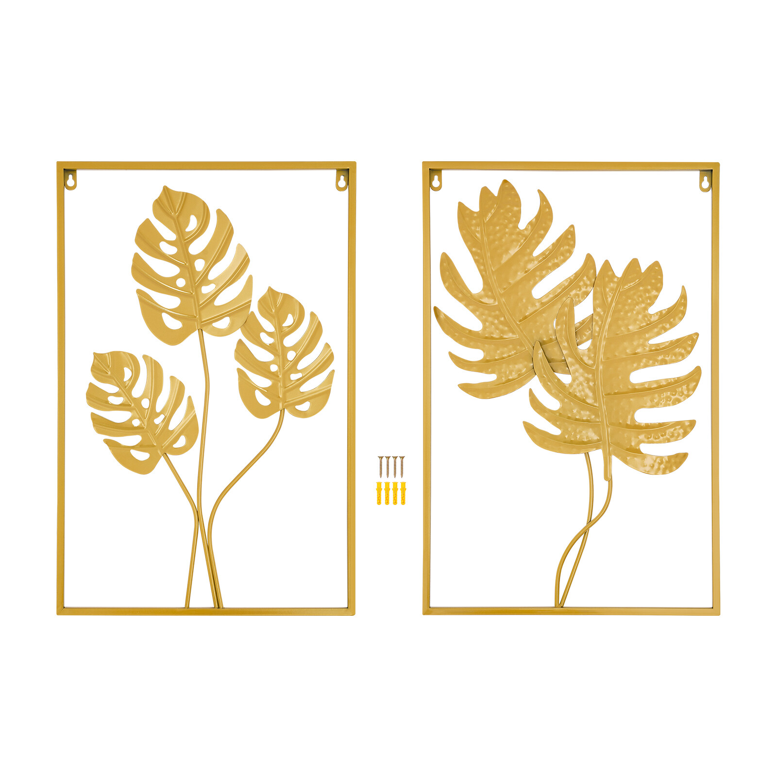 2PCS Wall Decorations Gold Iron Leaf Wall Hanging Home Decor with Frame Golden