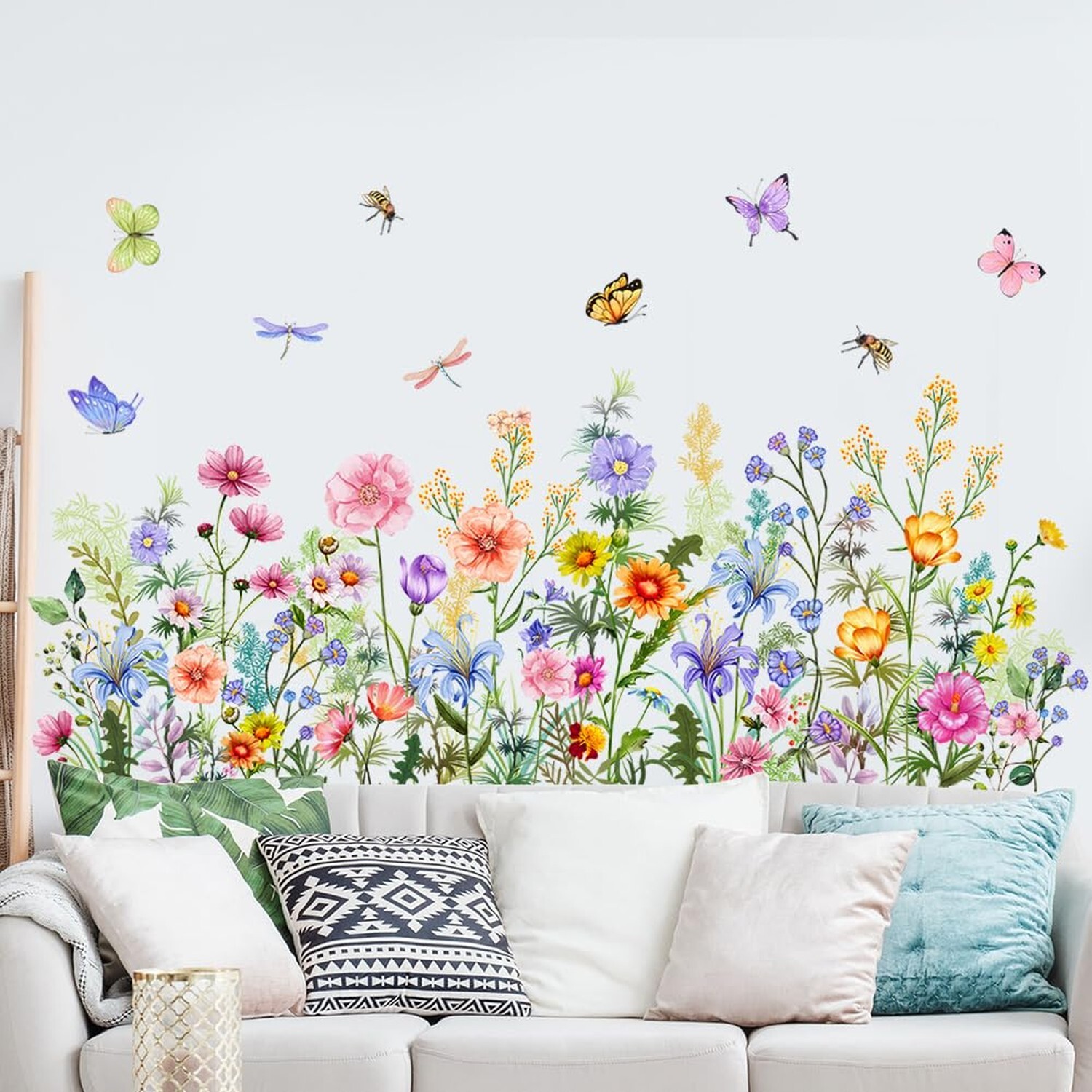 Colorful Floral Wall Decals Wildflowers Flower Wall Stickers Butterfly Green …