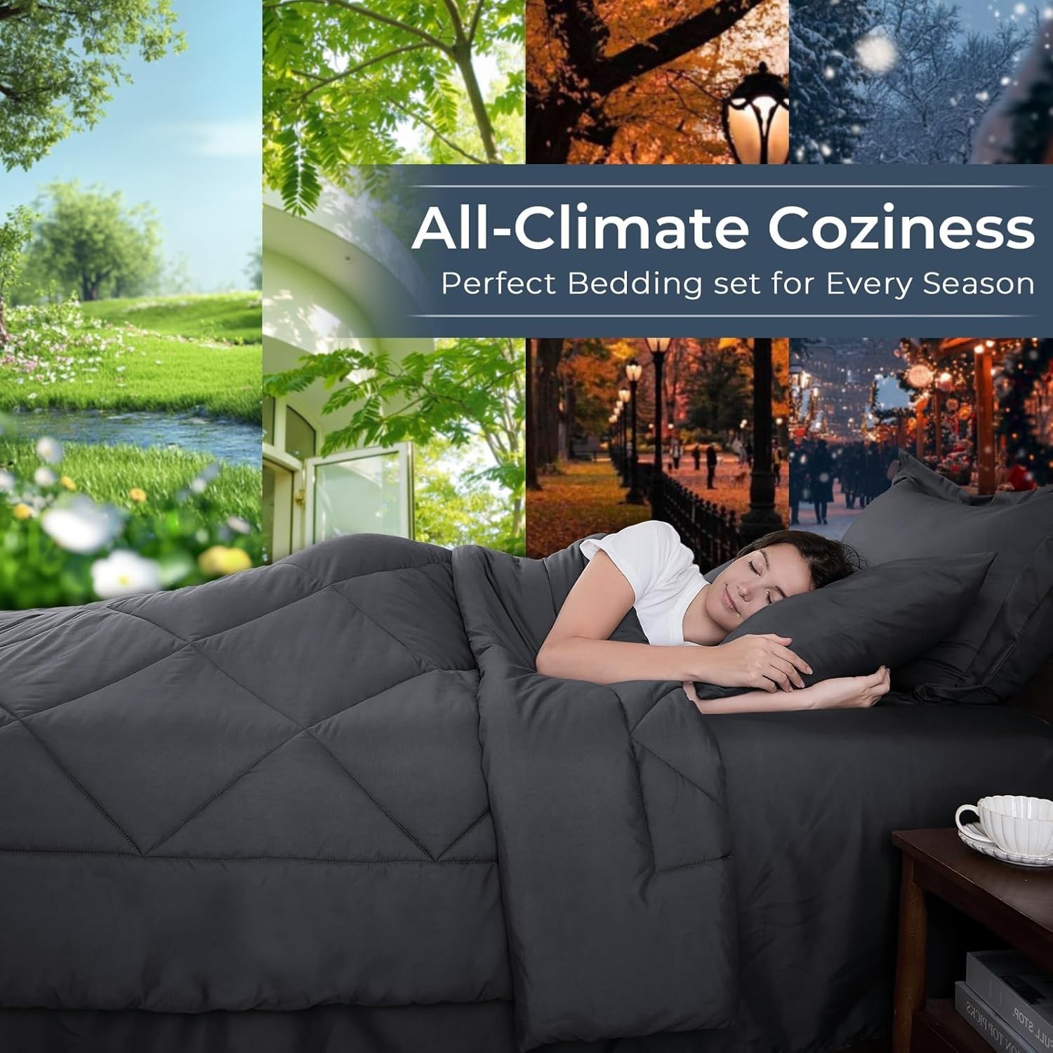 7 Pieces Queen Comforter Set, All Season Reversible Bed in a Bag, Ultra Soft …