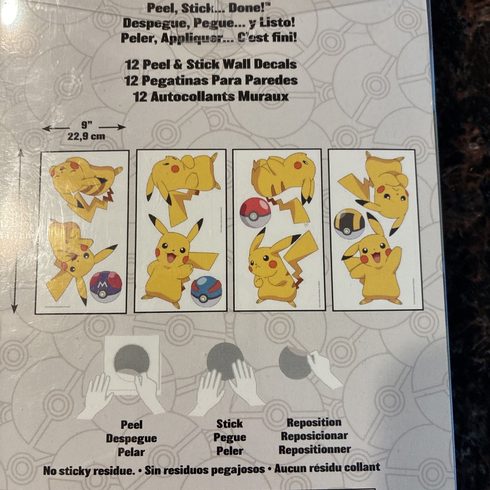 12pc Pokemon PIKACHU Removable & Repositionable Wall Decals! *New *Fast Shipping