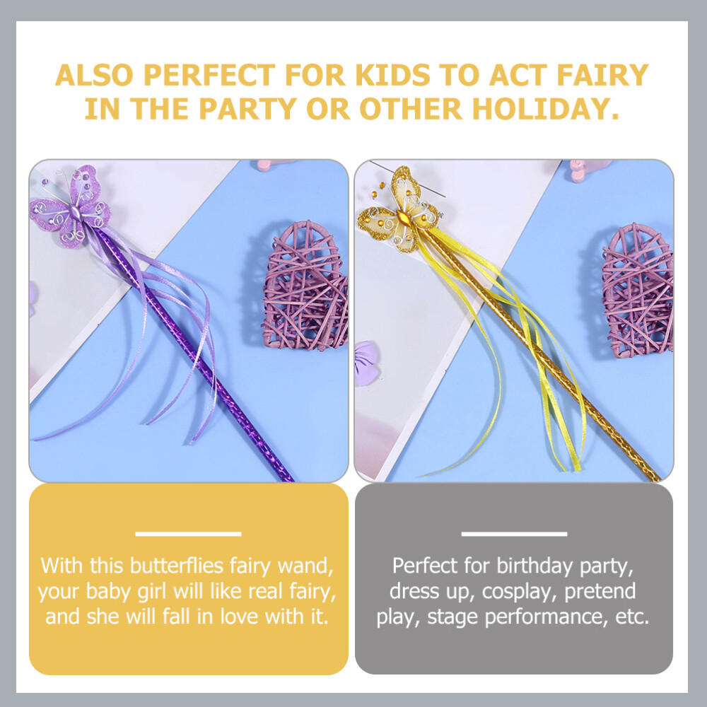 4PCS Pink Butterflies Fairy Wands Glitter Wand for Kids Fairy Godmother Wand