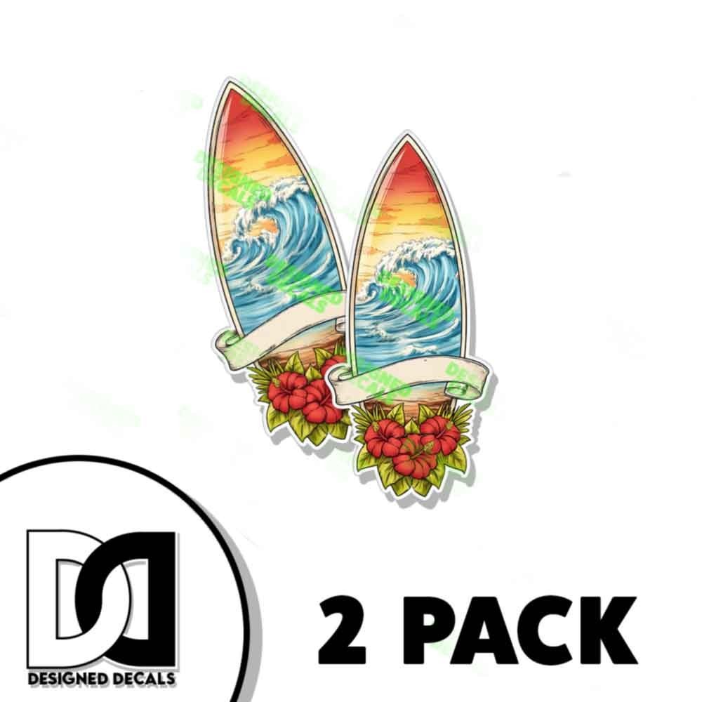 Surf Board Vinyl Sticker Florida Tropical Vinyl Decal Sticker 2 PACK