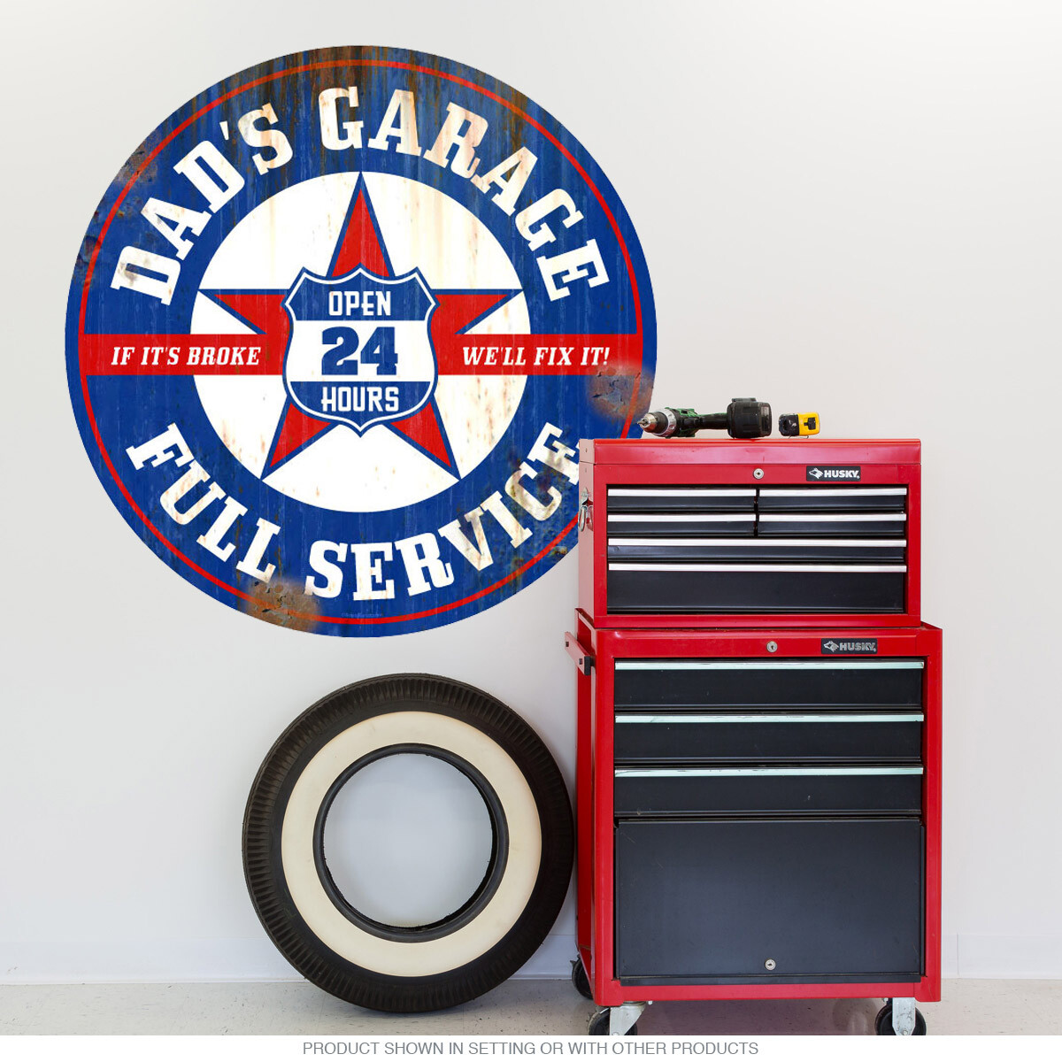 Dads Garage Wall Decal Rusted Blue Red – Gas Station Decor