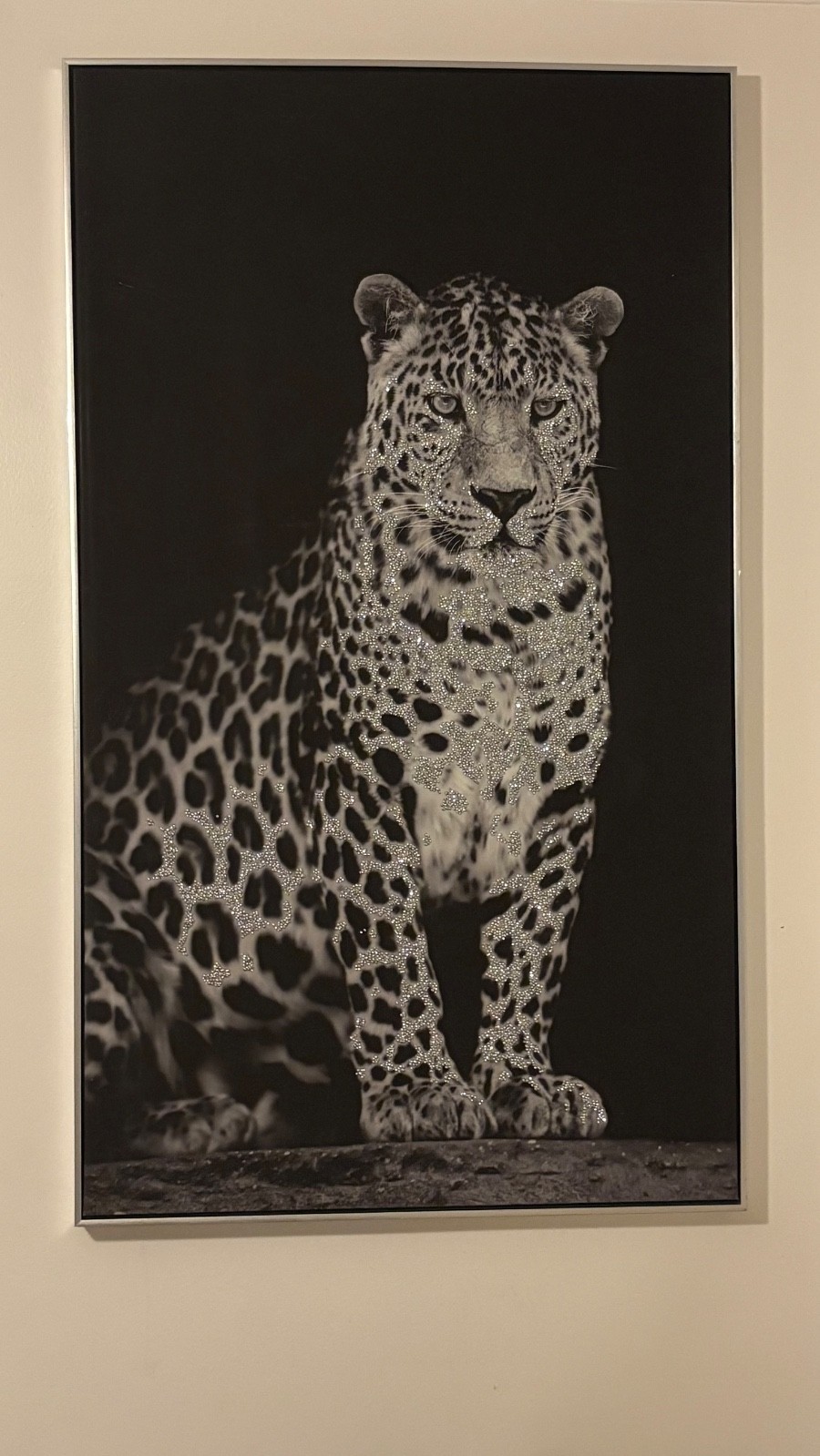 Leopard picture rhinestones wall decor 47 inches long 27 1/2 inch’s wide.