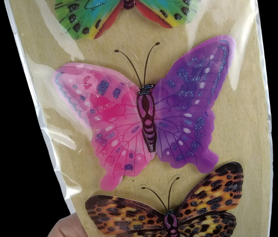 Butterflies Pop-Up Stickers Crafter's Square 4 pc Colorful 3D Butterfly Glitter