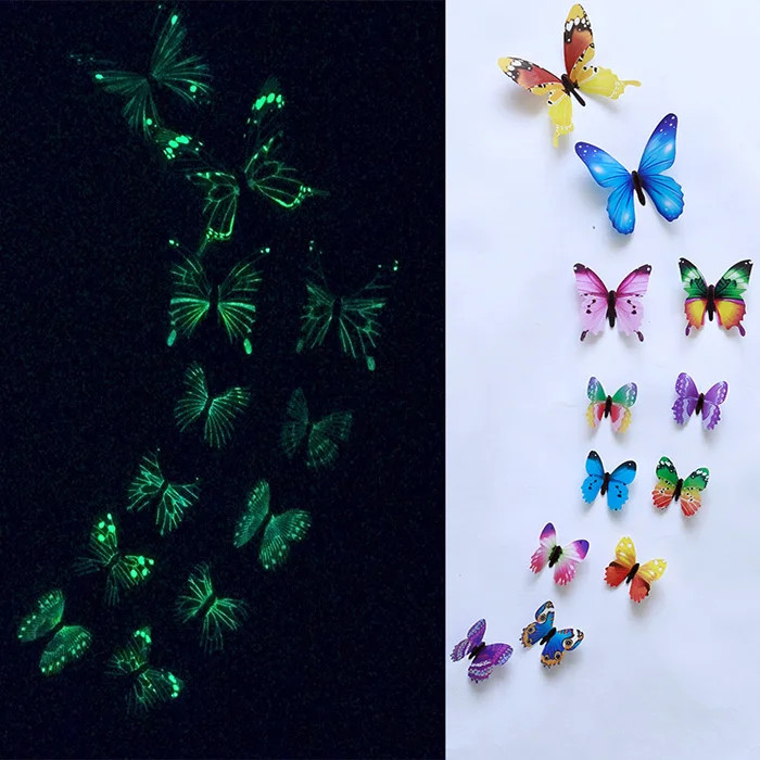 12Pcs Luminous Butterfly Wall Stickers 3D Home Decals Wedding Party Decor