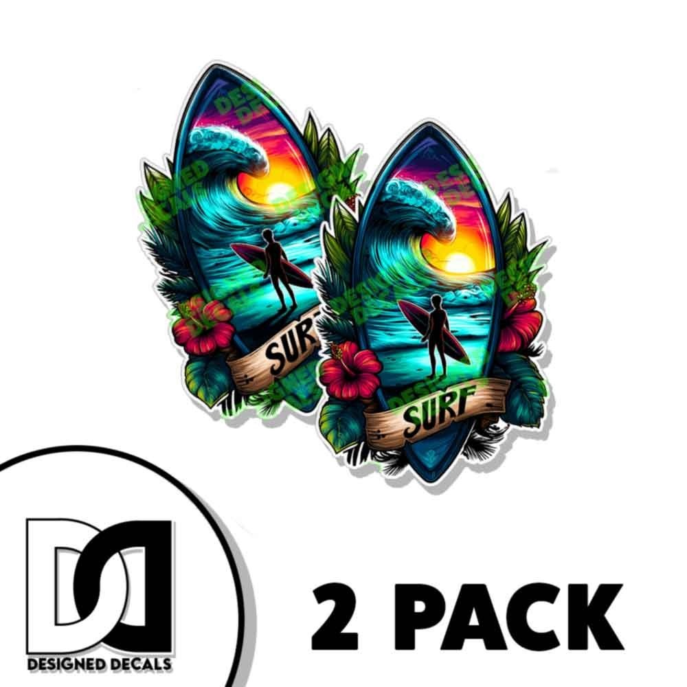 Tropical Surf Board Sticker Vinyl Decal Sticker Die Cut watersports surf 2PK