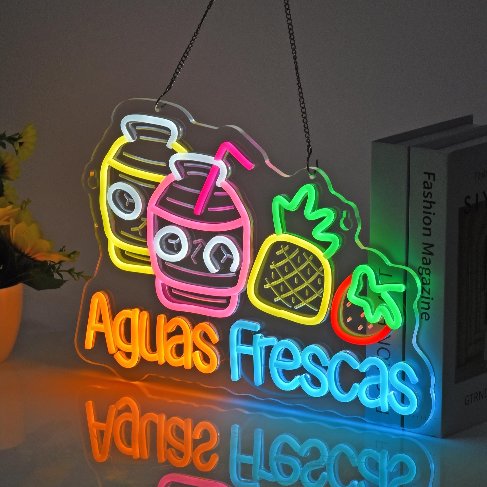 Aguas Frescas Neon Sign, Neon Lights Hanging Wall Art Decoration for Restaura…