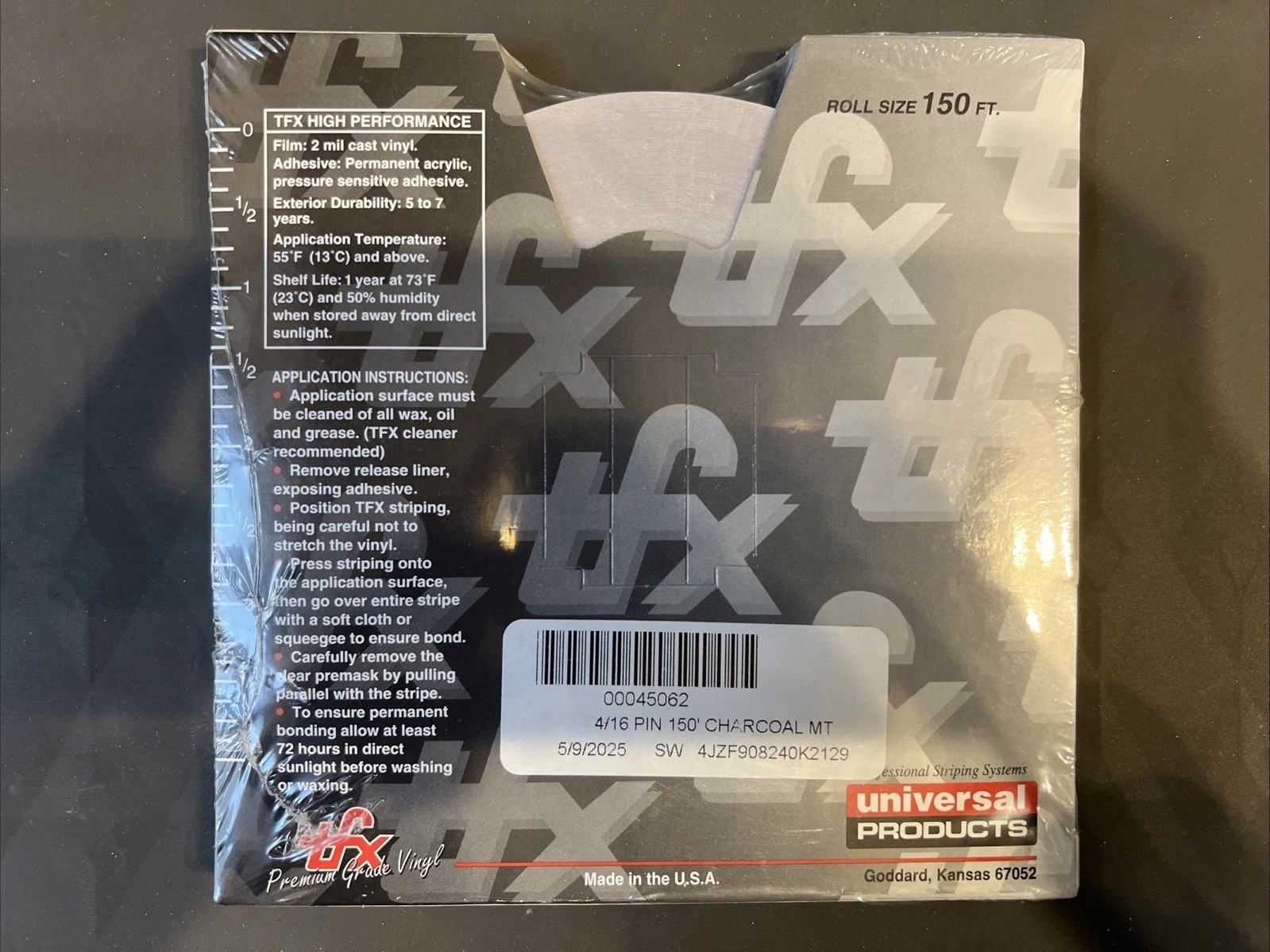 TFX Professional Striping Premium Grade Vinyl 4/16" 150 Ft. Charcoal 00045062