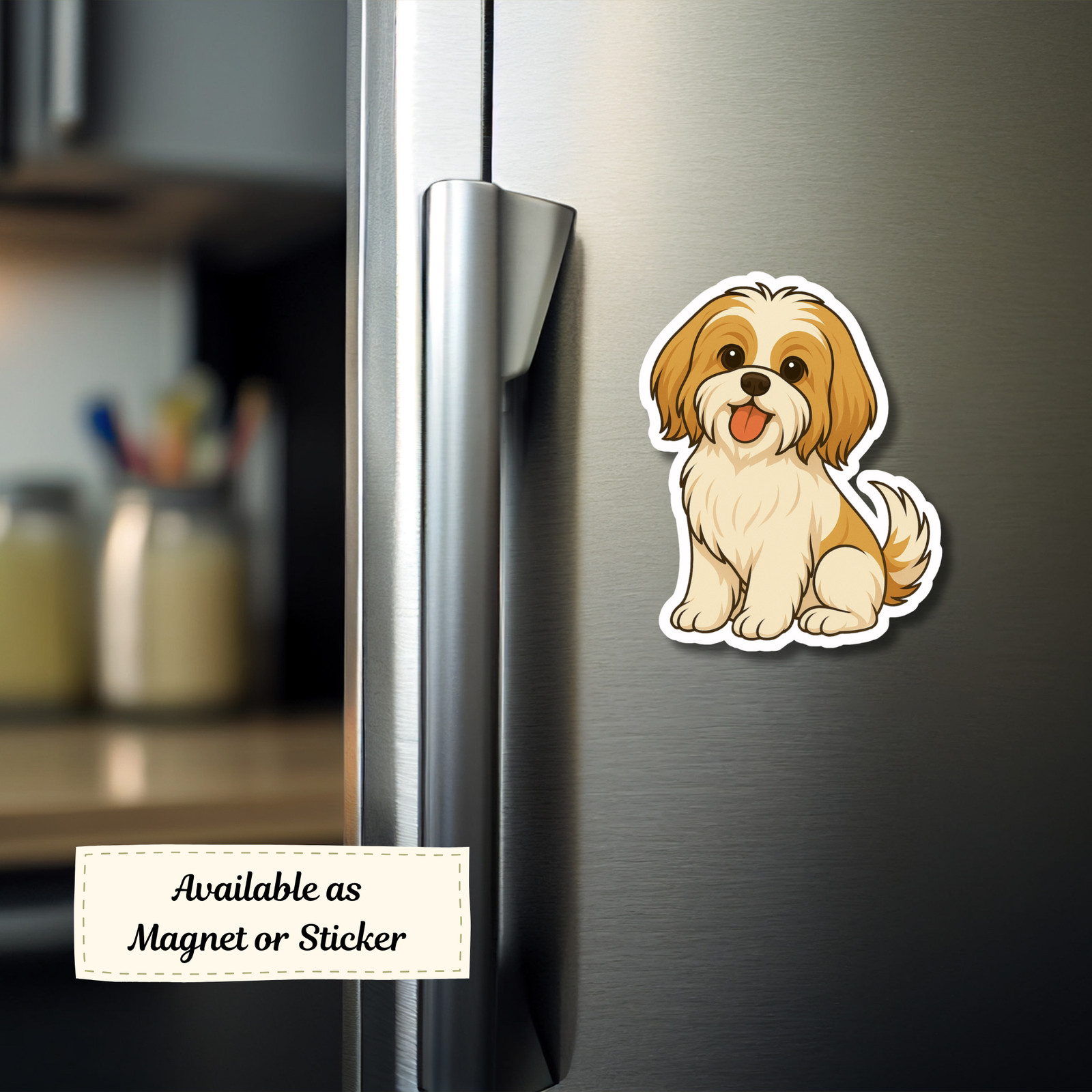 Personalized Shih Tzu Dog Sticker Magnet Bookmark – Gold and White