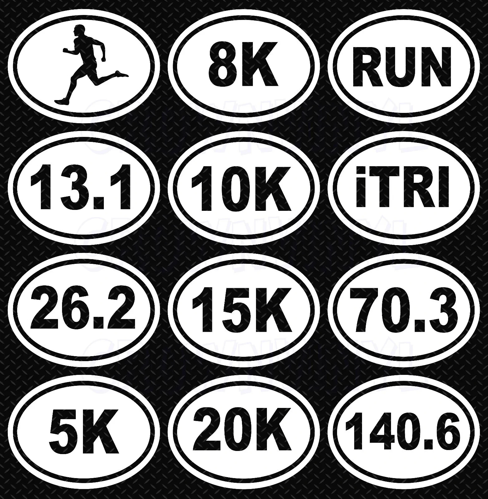 Oval Running Decal 13.1, 26.2, 5k, 8k, 10k, 15k, 20k, RUN, iTRI, 70.3 Triathlon