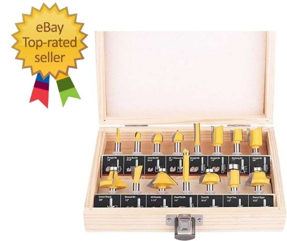 Router Bits Set of 15 Pieces Woodworking Tools for Beginners 1/4 Inch