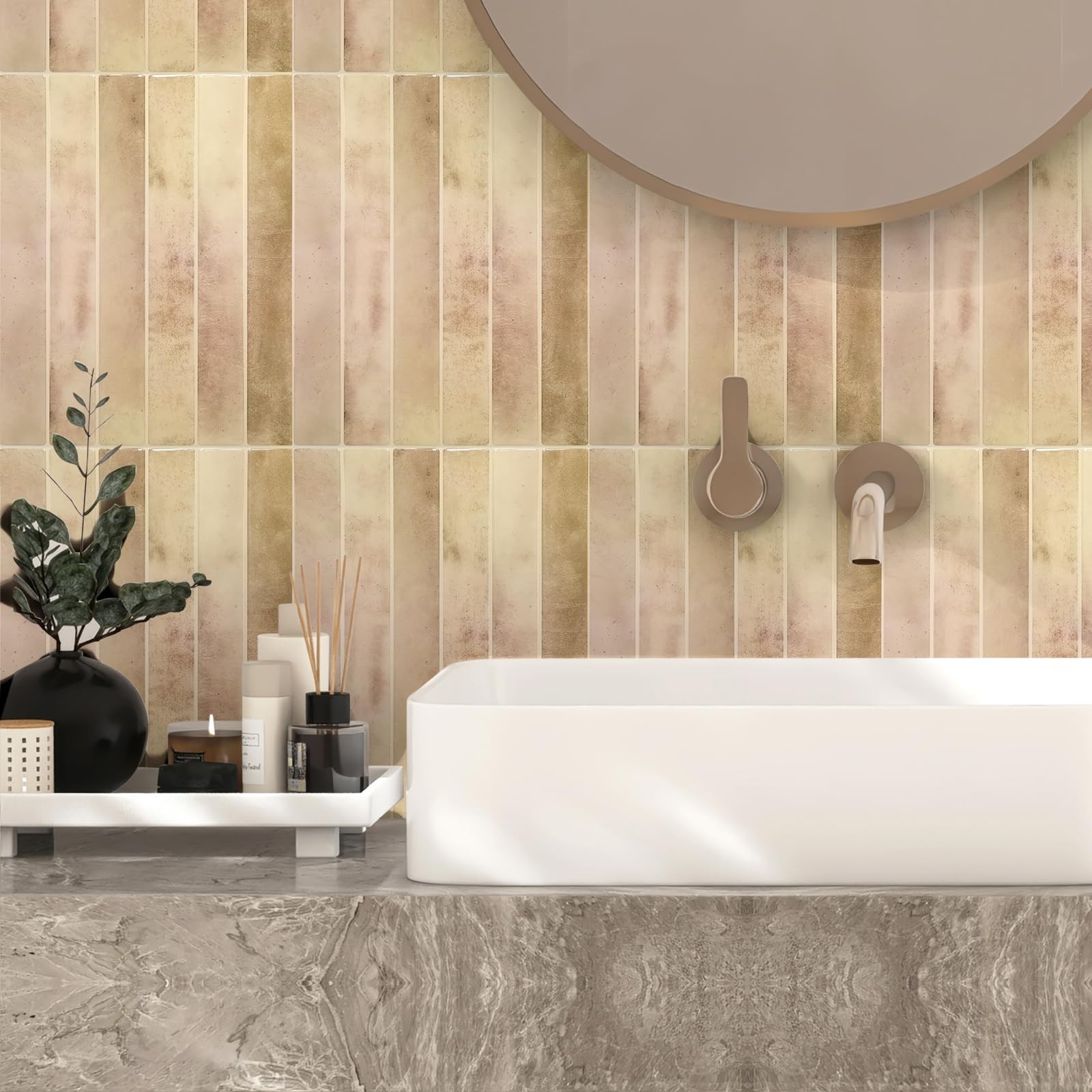 10 Sheet Pink with Beige 9 * 11.4 in backsplash Tiles Peel Stick for Kitchen …