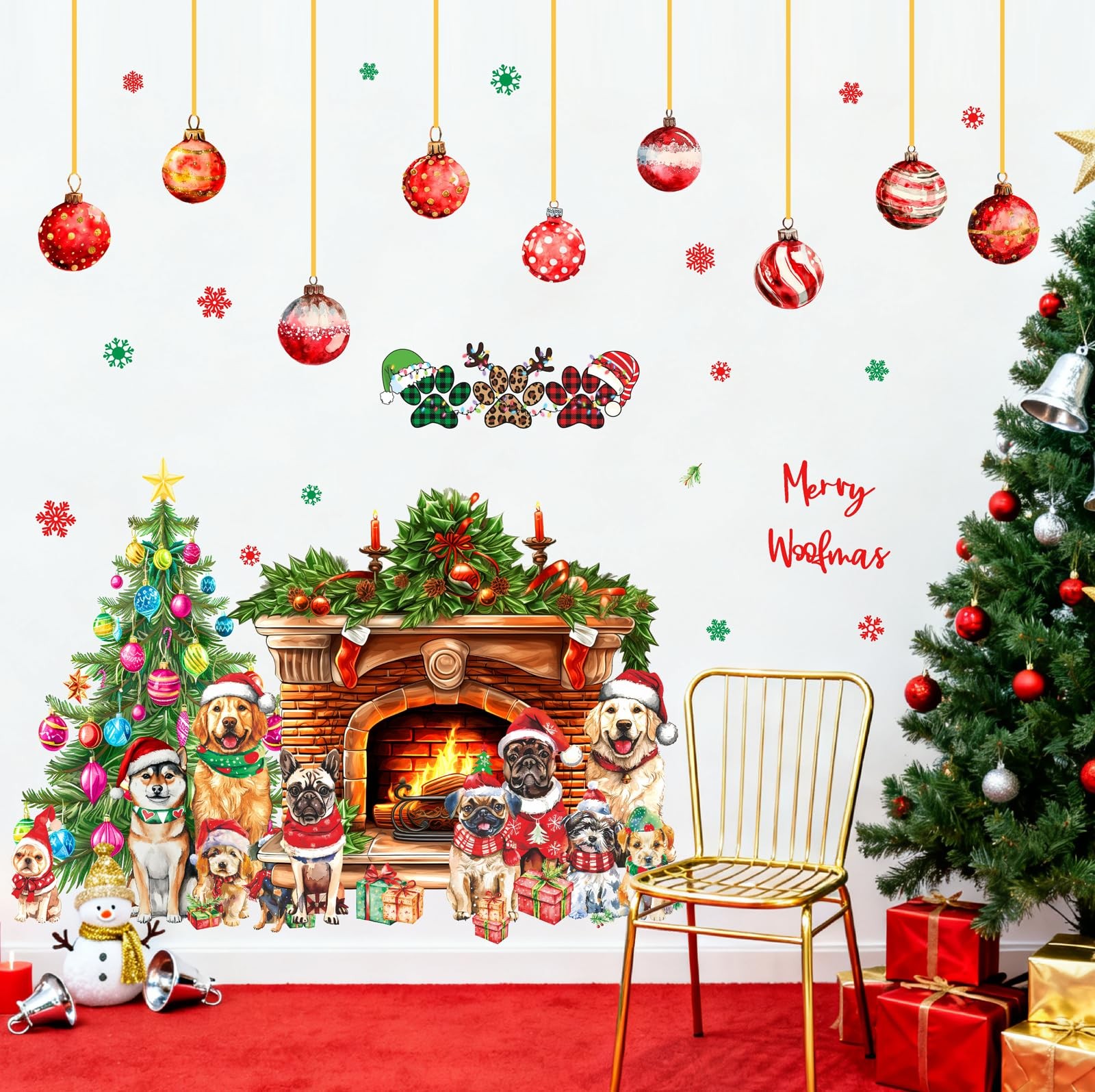 Christmas Tree Fireplace Wall Decals Large Christmas Bell Snowflake Wall Stic…