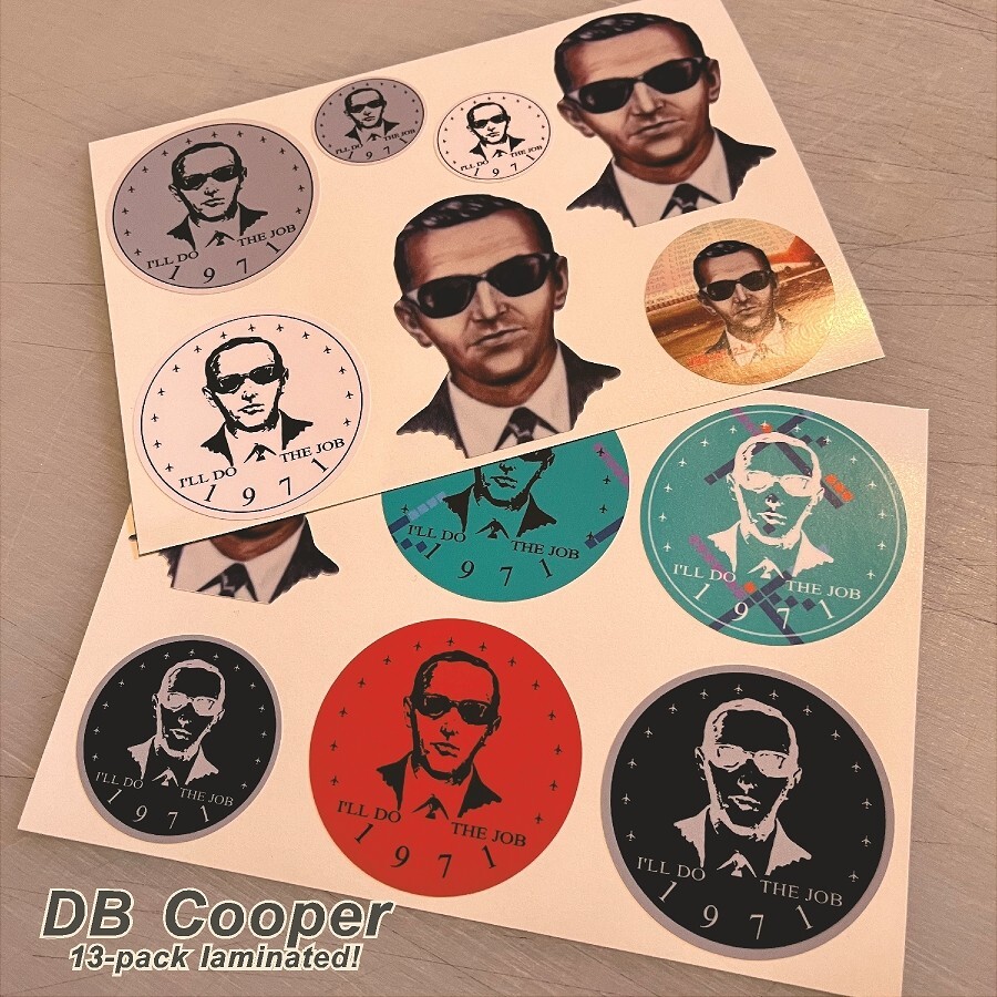 DB Cooper 13-PACK – High Quality Laminated Stickers for Vehicle, Laptop, Window