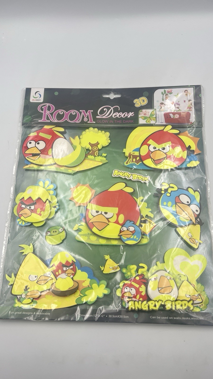 Disney Baby Mickey And Angry Birds Decor Glow in the Dark 3D Stickers Sealed
