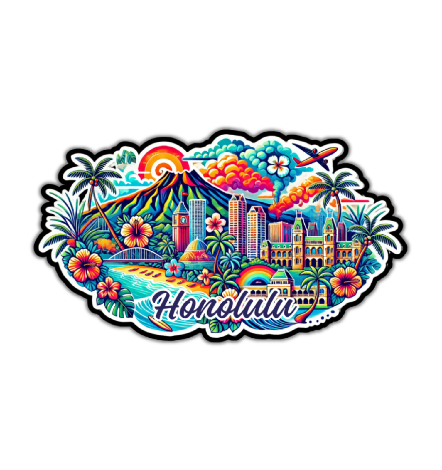 Honolulu Hawaii Fridge Magnet or Laptop Sticker