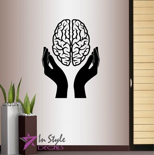 Vinyl Decal Brain in Open Hands Medicine Health Science Class Wall Sticker 2085