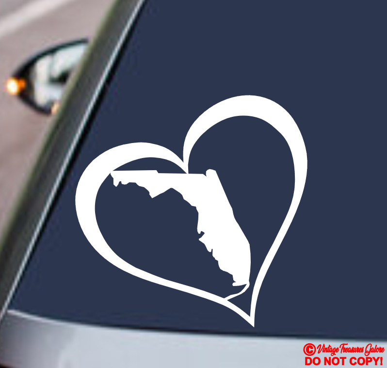 FLORIDA HEART Vinyl Decal Sticker Car Window Wall Bumper Love Sunshine State FL
