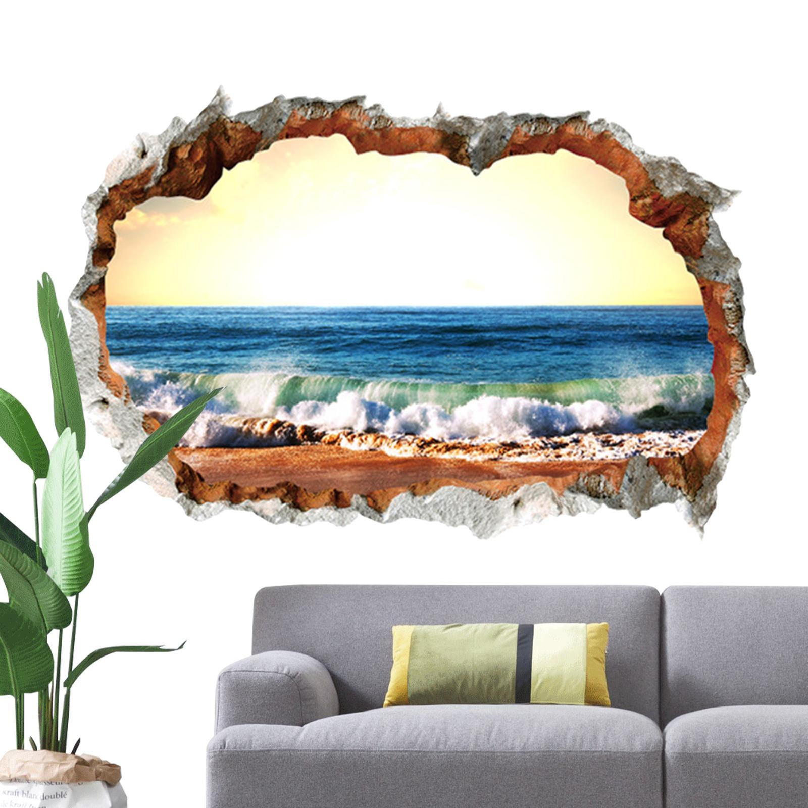 Window View Wall Sticker Poster Decal Adhesive Broken Hole Wall Mural Decorative