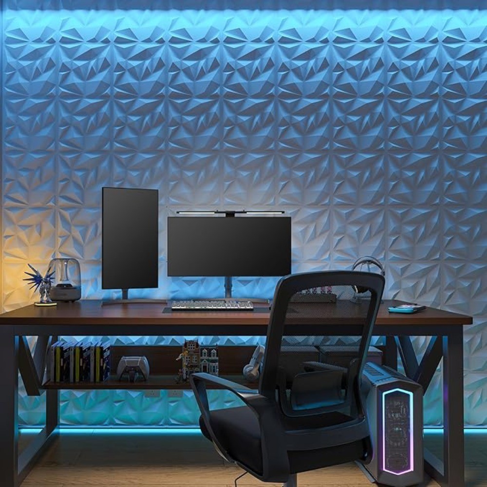 10PCS 3D Wall Panels Diamond Design Textured Accent PVC Wall Background Decor