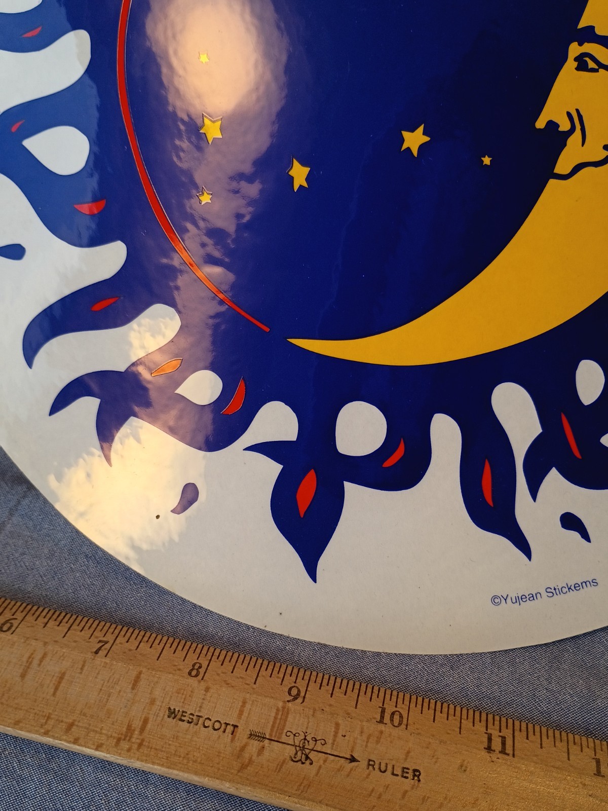 Vintage Yujean Stickems Moon And Sun Sticker 12in. NOS