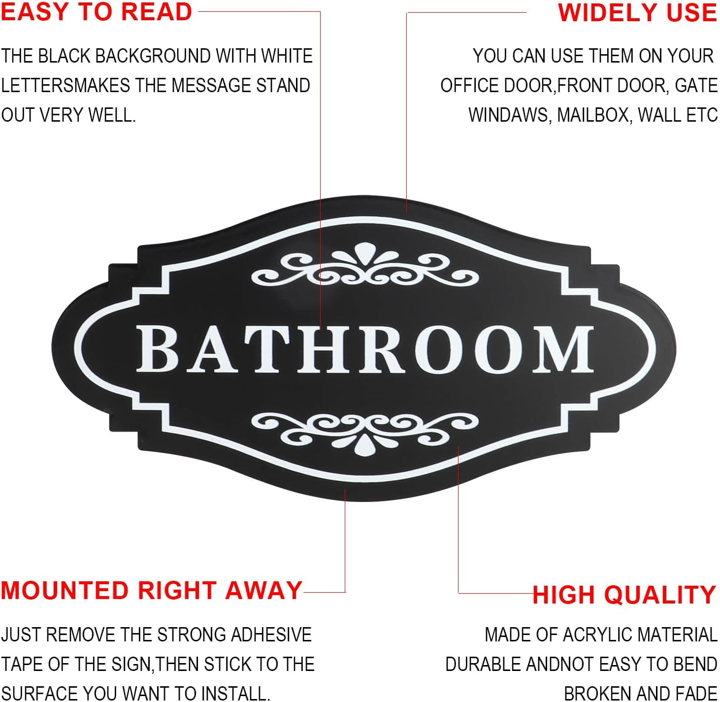 Bathroom Sign Sticker for Business and Home,Self-Adhesive Cute Bathroom Decor fo