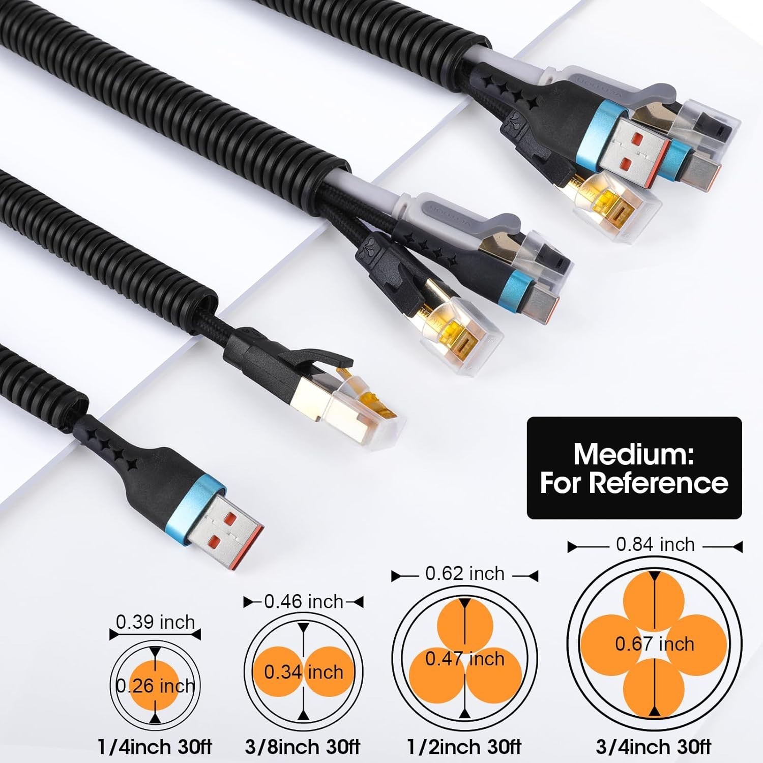 Wire Loom 1/4", 3/8", 1/2", 3/4 Inch X 30 FT, Split Wire Loom Tubing Wire Condui