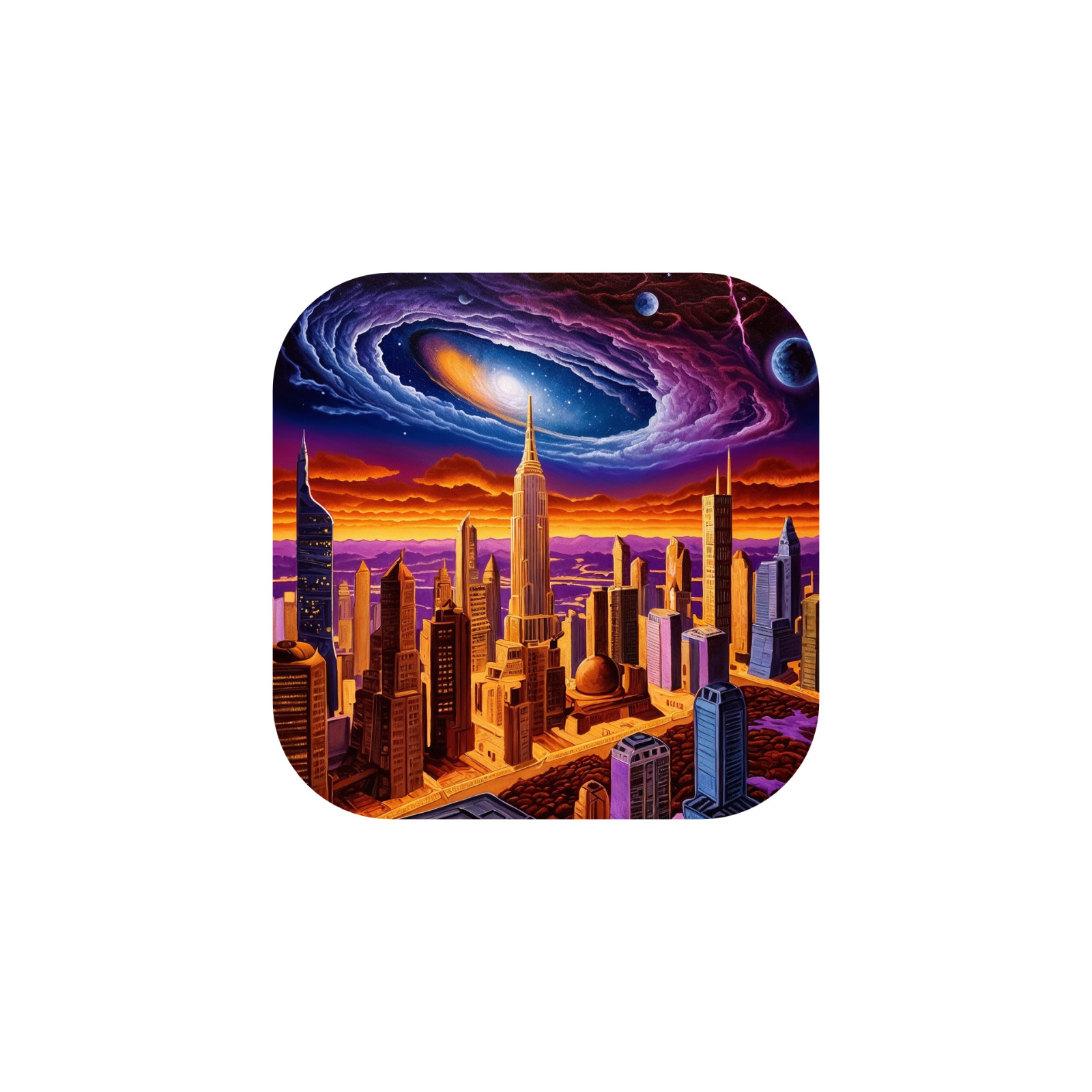 Other Worlds City Cosmos Scene Planets Glow Dark Sticker Sci-Fi Fantasy Laptop