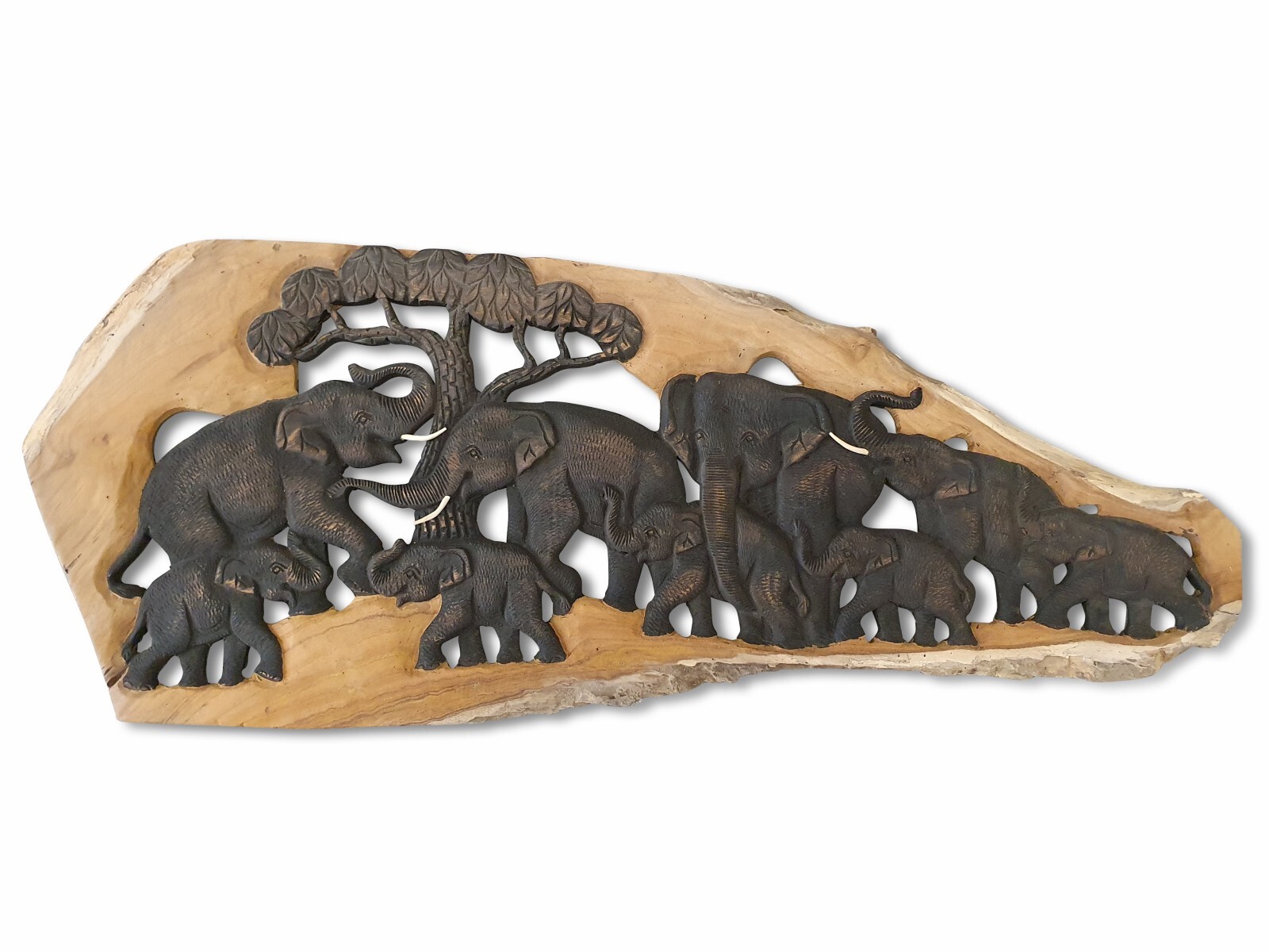 Wall Picture Thai Elephant Carving Wall Decoration Teak Wood Relief Thailand