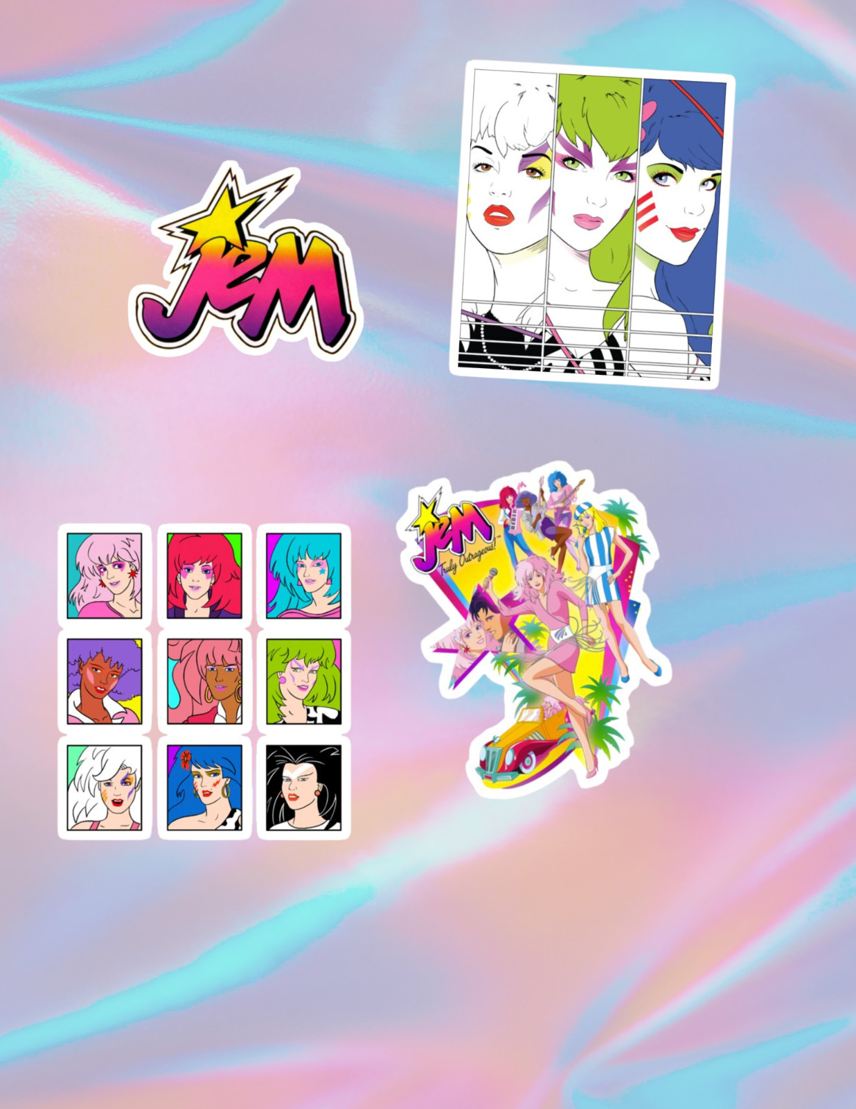 Jem Retro Cartoon 4pc Sticker Pack