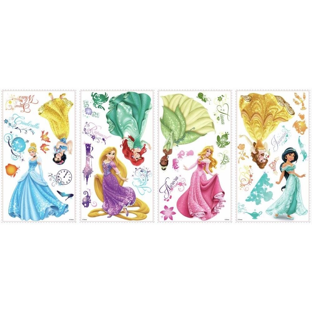 37 Disney Princess ROYAL DEBUT Wall Decals Ariel Rapunzel Glitter Stickers Decor