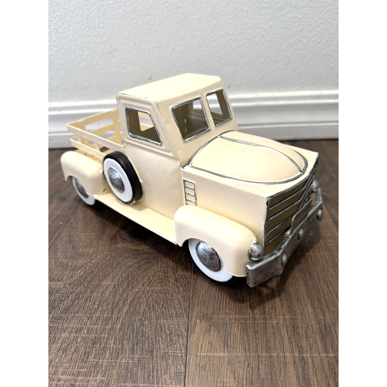 Beige Metal Tree Farm Truck Seasons Greetings Decor