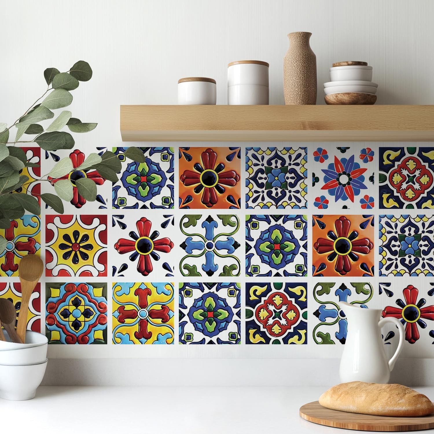 Boho Talavera Peel and Stick Tile Stickers – Easy DIY Backsplash for Kitchen …