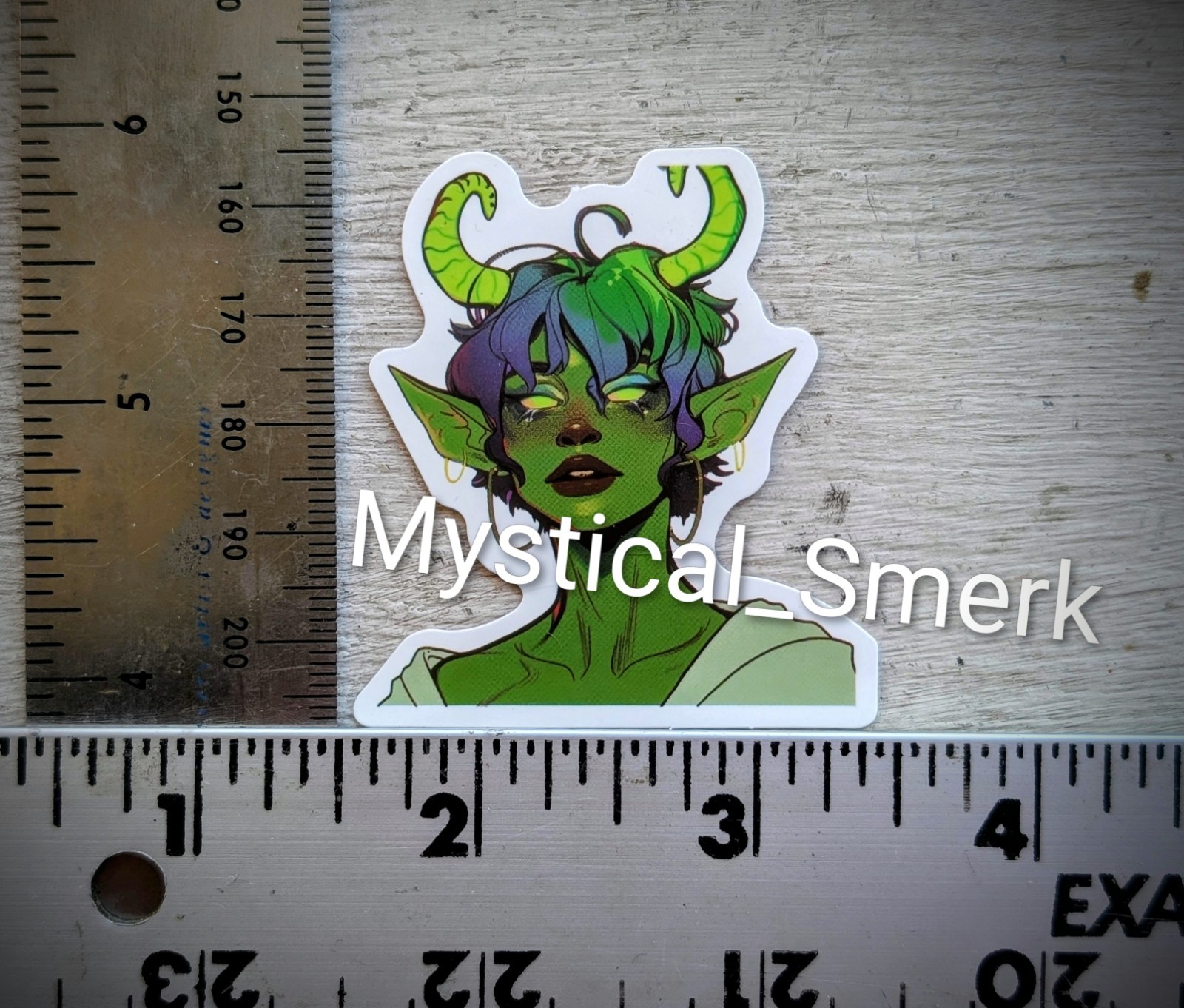 Haunted Active Spirit Demon Girl With Horns Shy Green Elf Sticker No2