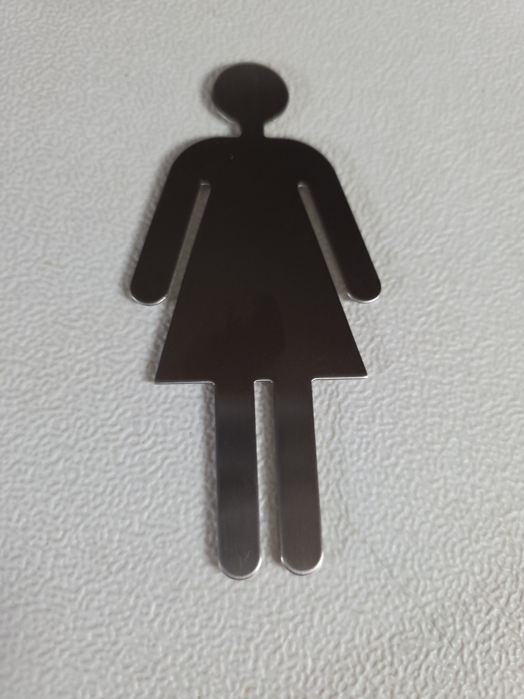 Female Restroom Sign Metal Stick On 2" x 4.25" Silver Tone Toilet Girls Bathroom