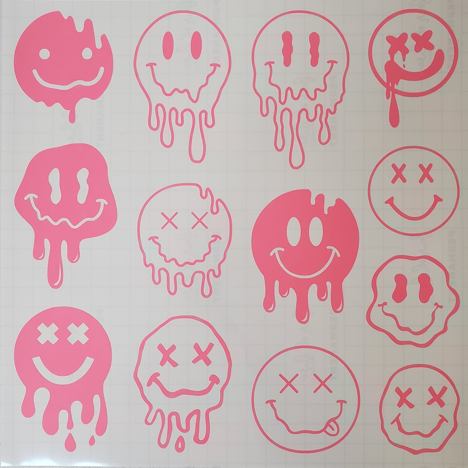 Glow In The Dark Vinyl Decal Smiley Face Drip Effect Lit Studio Decor Full Sheet