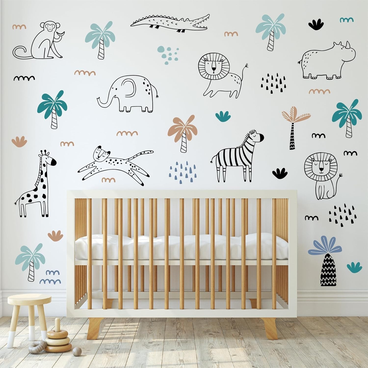 Durable Vinyl Safari Animal Wall Art – 39 Repositionable Decals for Kids' Rooms