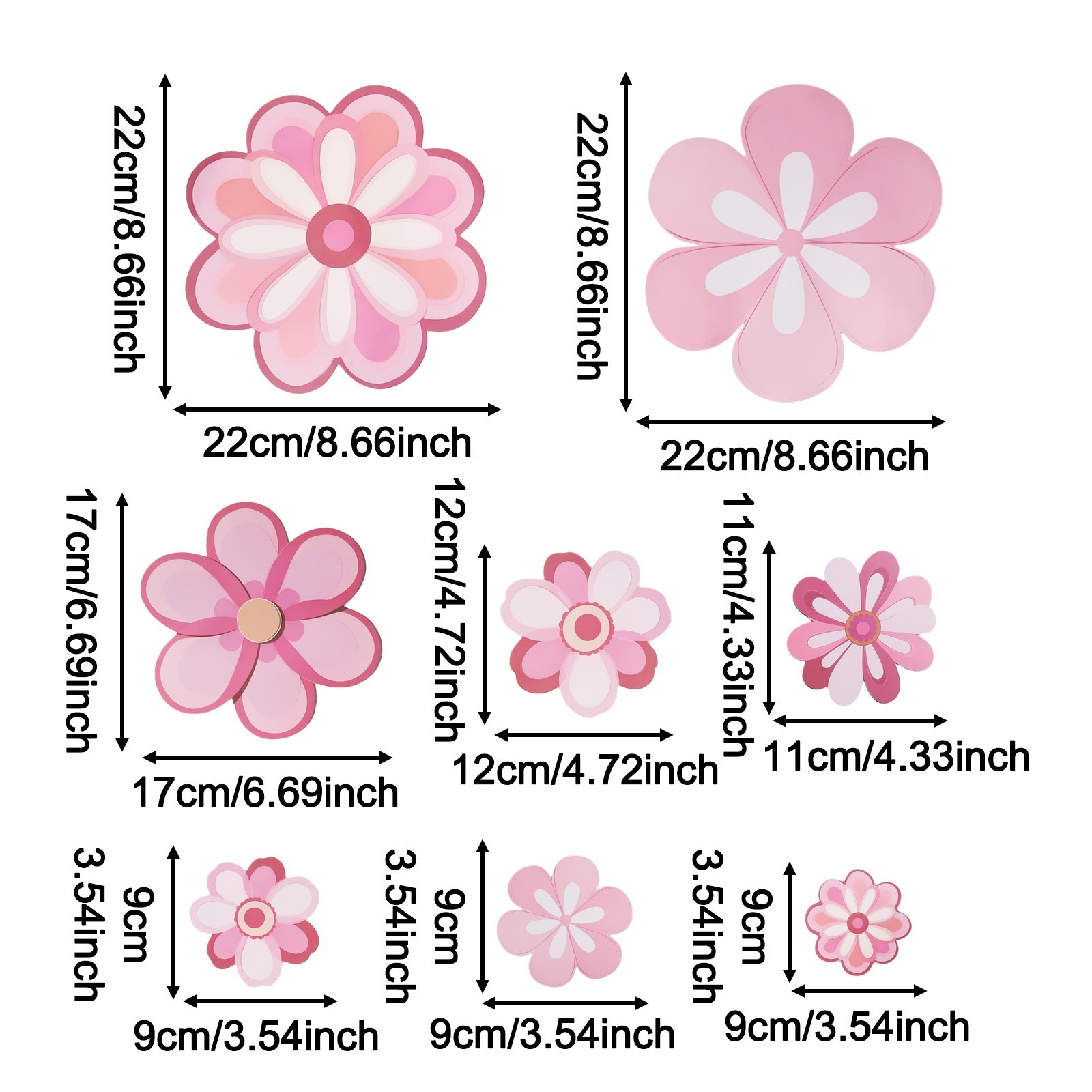 Set of 8 Floral Wall Decals for Living Spaces Waterproof and Removable