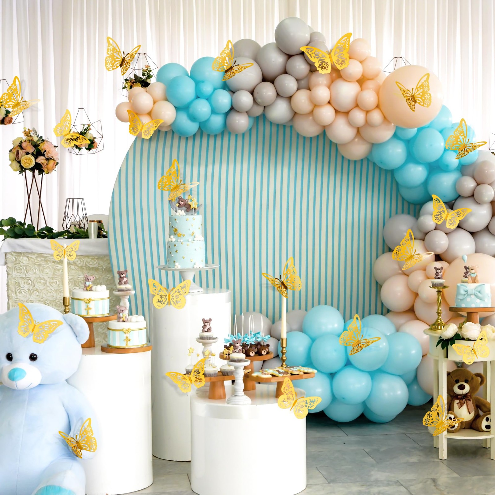 48 Pcs 3D Gold Butterfly Wall Decor 3 Sizes Butterfly Party Cake Decorations