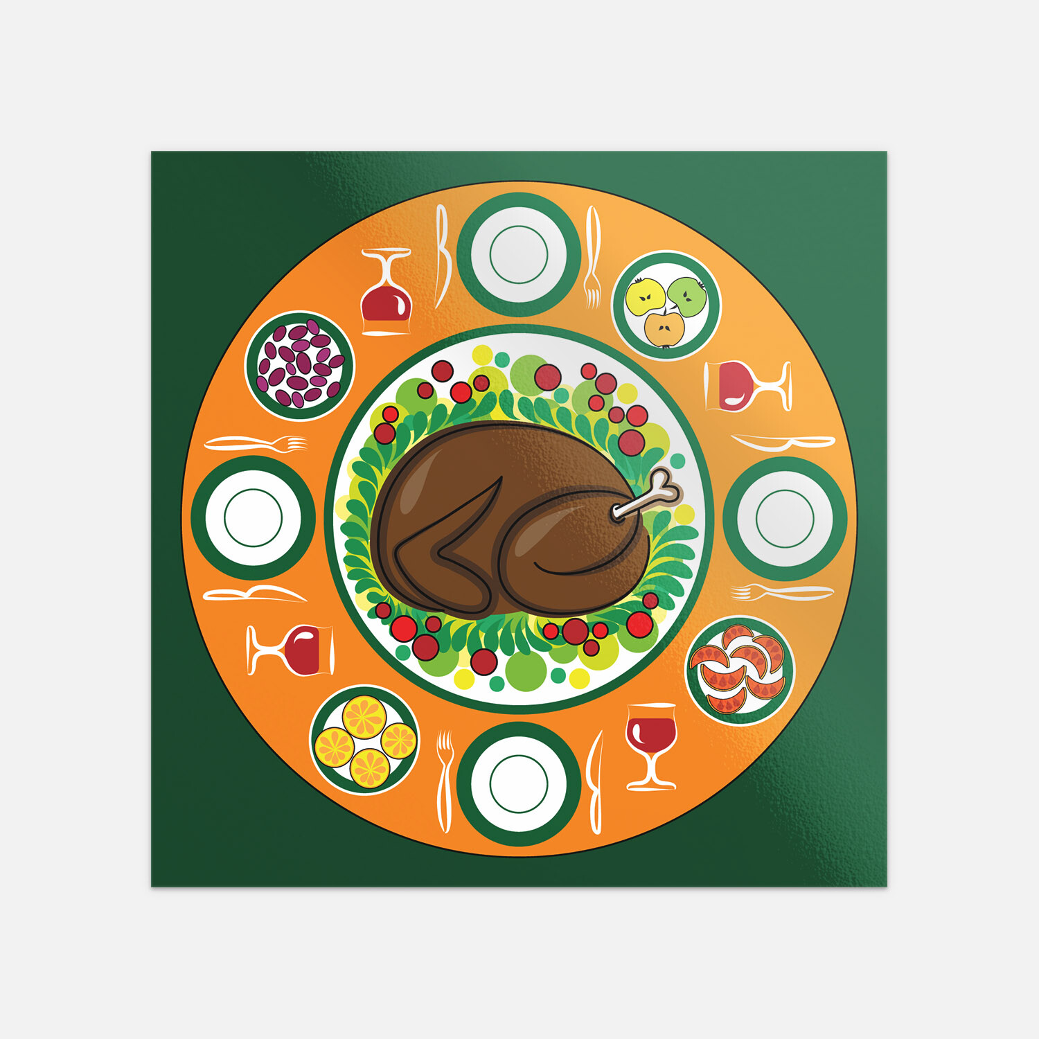 Thanksgiving Day Card Traditional Dish Turkey Vinyl Sticker Decal