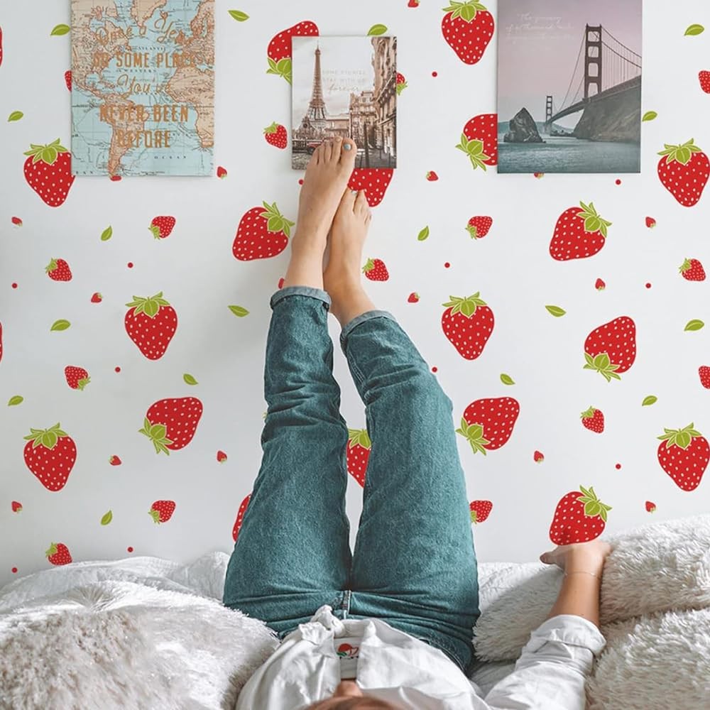 4sheets Strawberry Wall Decals, Removable Fruit Wall Stickers for Bedroom Dor…