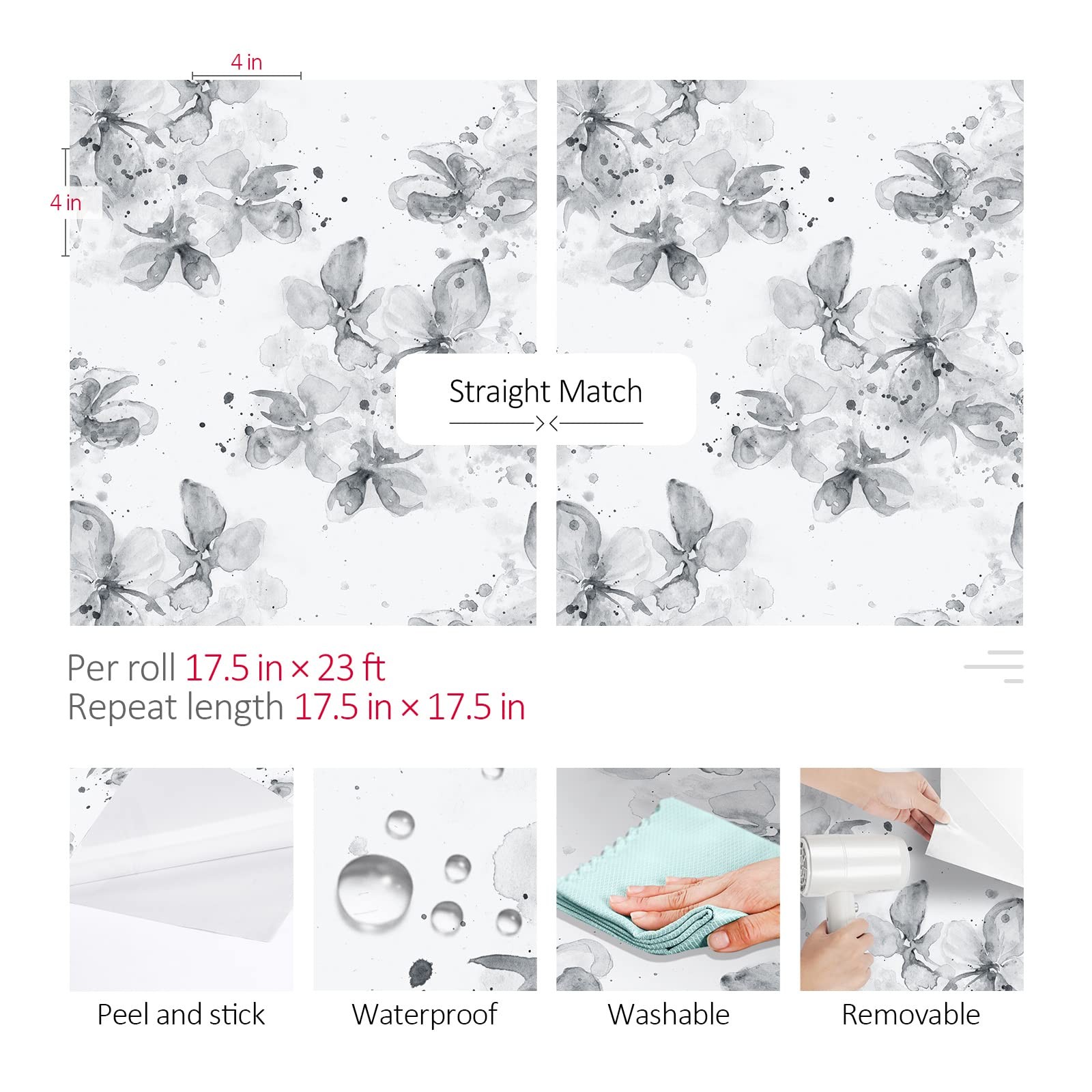 ReWallpaper 17.5in X 23ft Neutral Floral Wallpaper Peel and Stick Modern Ink …
